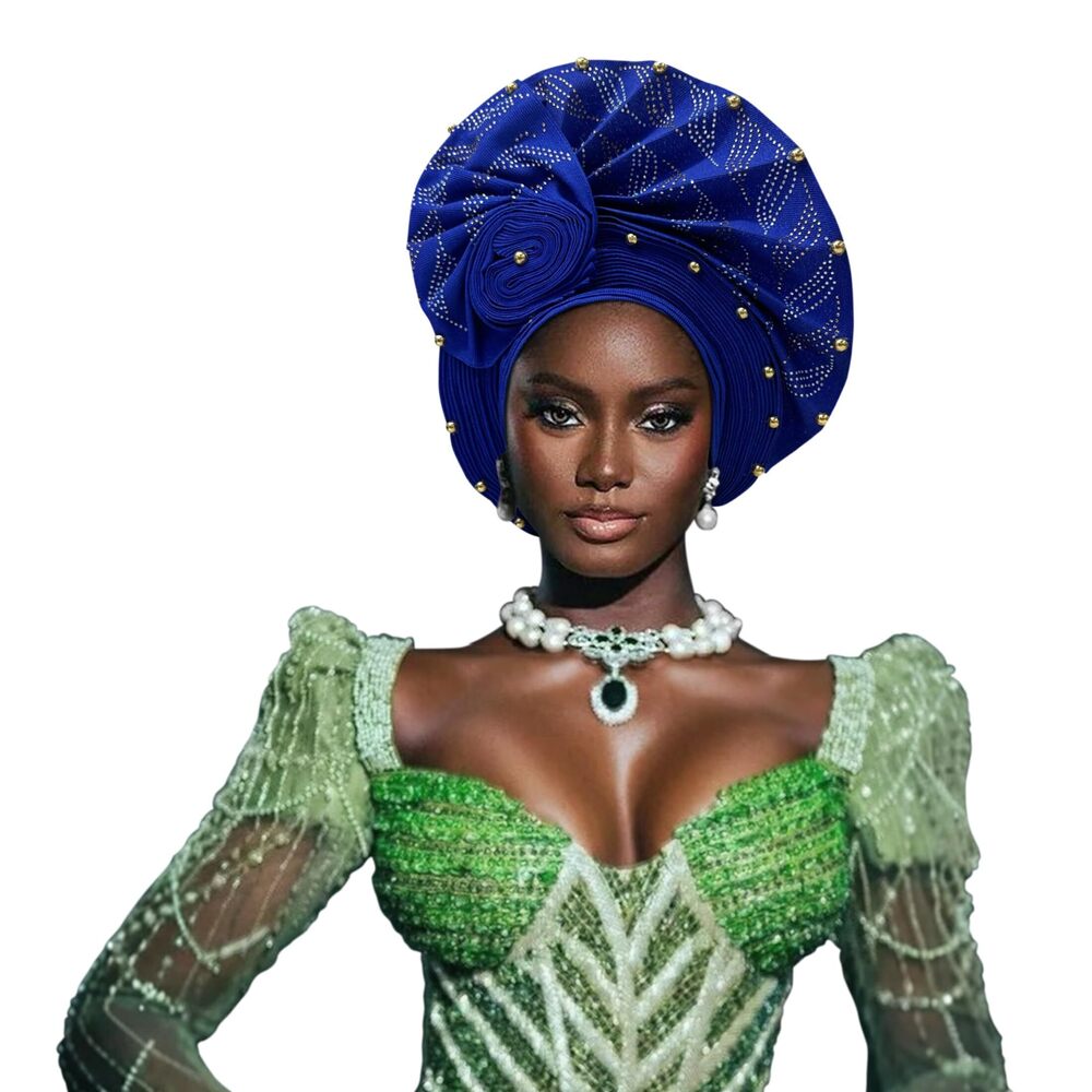 4876 Auto Gele African Head Tie of Nigeria ASO Oke Headwraps Hat Turban